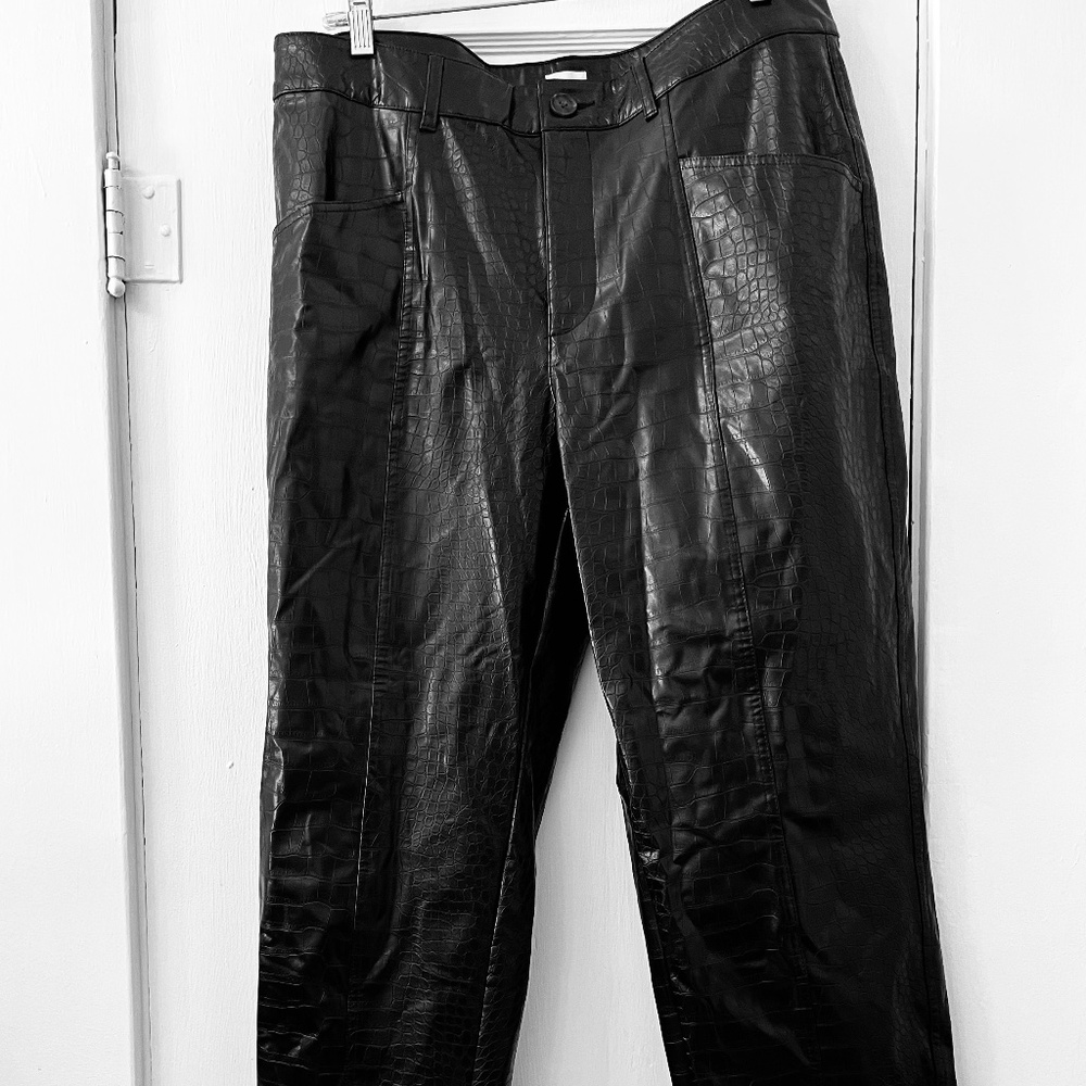 A new day faux leather pants, black, sz 14, high rise, straight leg